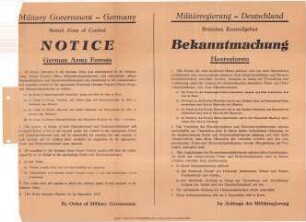 Bekanntmachung der Militärregierung Deutschland, Britisches Kontrollgebiet - Heeresforste