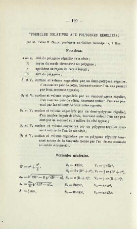 FORMULES RELATIVES AUX POLYGONES RÉGULIERS.