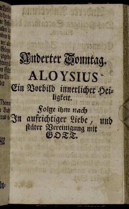 Anderter Sonntag. Aloysius Ein Vorbild innerlicher Heiligkeit.
