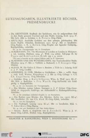 Luxusausgaben, illustrierte Bücher, Pressendrucke (Nr. 1-1105)