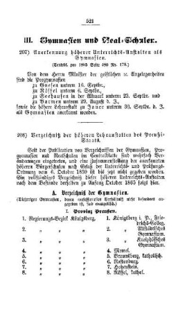 Anerkennung höherer Unterrichts-Anstalten als Gymnasien : [III. Gymnasien und Realschulen]