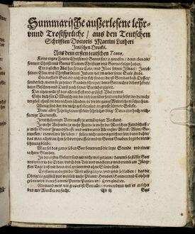 Summarische Ausserlesene Lehr Und Trostspruche Aus Dem Teutschen Schrifften Doctoris Martini Lutheri Deutsche Digitale Bibliothek