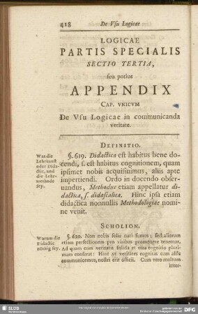 Logicae Partis Specialis Sectio Tertia, seu potius Appendix