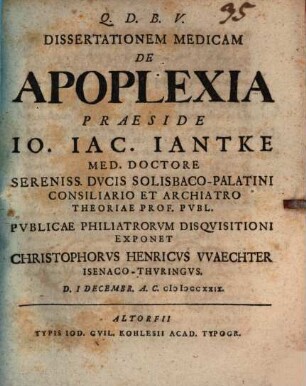 Diss. med. de apoplexia