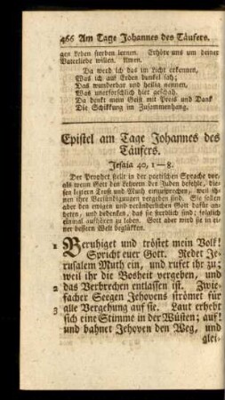 Epistel am Tage Johannes des Täufers