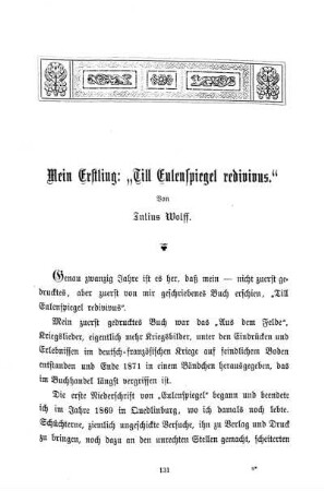 Julius Wolff in Berlin. Mein Erstling: "Till Eulenspiegel redivivus."