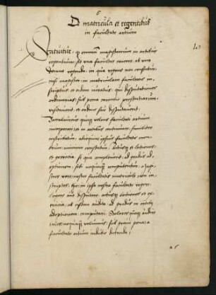 De Matricula et regentibus in facultate artium.
