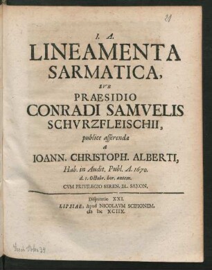 [Disputatio XXI.] Lineamenta Sarmatica
