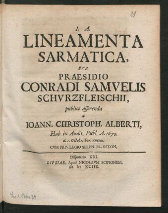 [Disputatio XXI.] Lineamenta Sarmatica