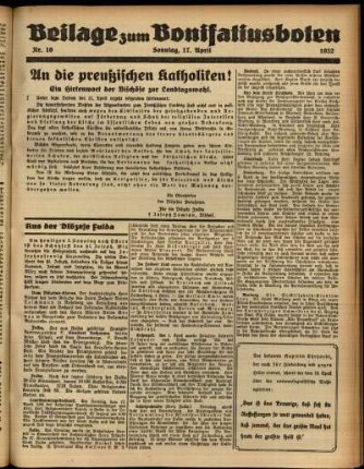 Zweite Ausgabe vom Sonntag, den 17. April 1932.