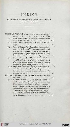 Indice dei capitoli e dei paragrafi di questo volume secondo dei monumnti storici