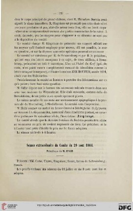 Séance extraordinaire du Comité du 29 août 1864