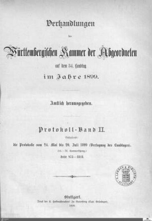 2,80: Landtag Württemberg - Kammer 2, Protokolle 1899-1900, Bd. 2