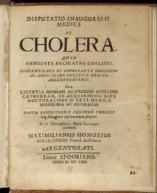 Disputatio Inauguralis Medica De Cholera