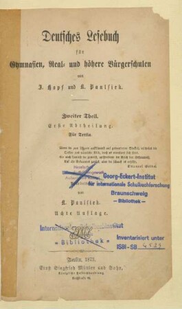 Abtheilung 1, [Schülerband]: Für Tertia