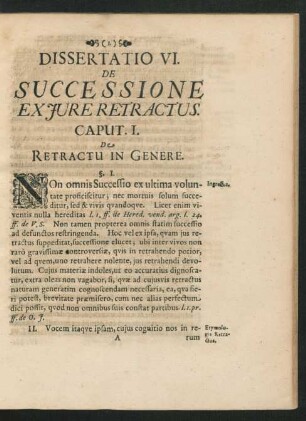 Dissertatio VI. De Successione Ex Iure Retractus.