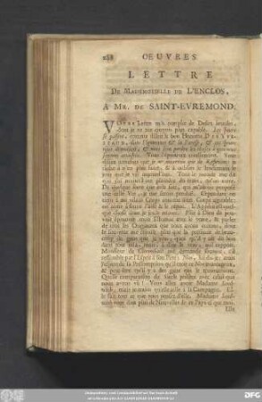 Lettre De Mademoiselle De L'Enclos, A Mr. De Saint-Evremond.