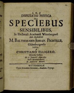 Disputatio Physica De Speciebus Sensibilibus