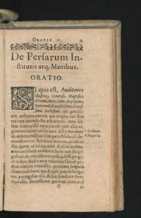 De Persarum Institutis atque Moribus. Oratio.