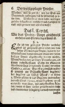 Das I. Capitel. Wie das Predig-Ampt gleichwohl ein hohes und Ehrwürdiges Ampt ist.