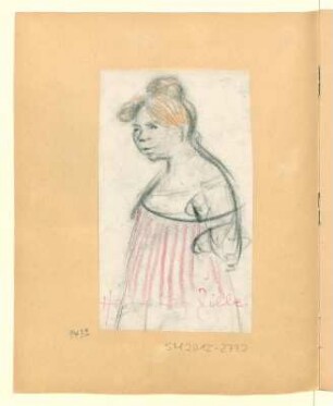 Frau mit rotem Haar und rotem Kleid