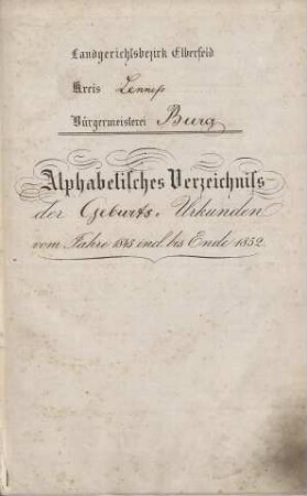 Dezennaltabellen 1843 - 1852 Geburten, Heiraten und Sterbefälle Burg