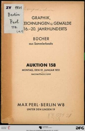Graphik, Handzeichnungen u. Gemälde des 16. - 20. Jahrhunderts : Bücher aus Sammlerbesitz ; 19. Januar 1931