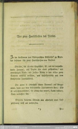 Von zwey Handschriften des Persius