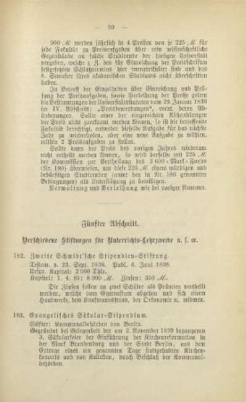 Fünfter Abschnitt. Verschiedene Stiftungen für Unterrichts-Lehrzwecke u.s.w