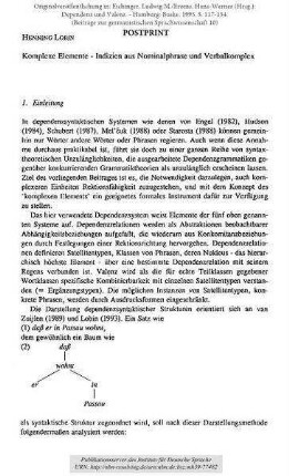 Komplexe Elemente - Indizien aus Nominalphrase und Verbkomplex