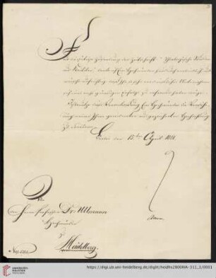 Korrespondenz Eduard Karl August Riehm / Carl Ullmann: Brief von Karl Vom Stein Zum Altenstein an Carl Ullmann