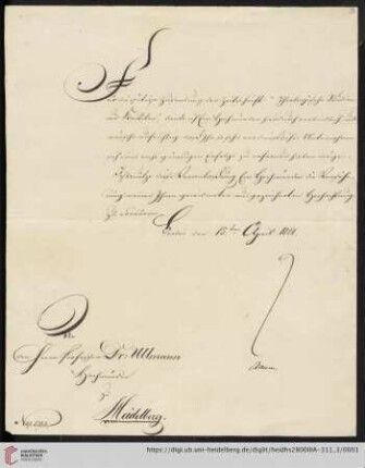Korrespondenz Eduard Karl August Riehm / Carl Ullmann: Brief von Karl Vom Stein Zum Altenstein an Carl Ullmann