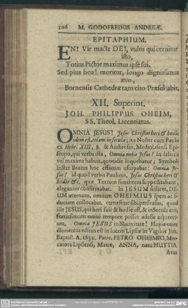 XII. Superint. Joh. Philippus Oheim, SS. Theol. Licentiatus