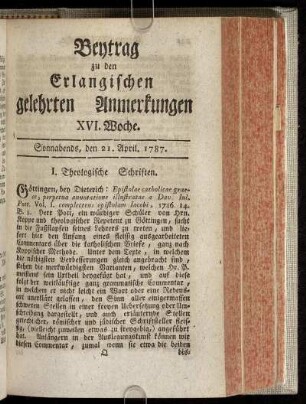 XVI. Woche. Sonnabends, den 21. April. 1787.