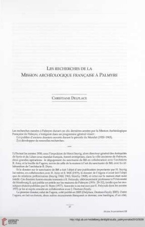 12: Les recherches de la Mission Archéologique Française à Palmyre
