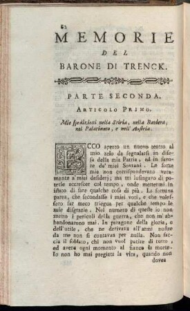 Articolo Primo. Mie spedizioni nella Stiria, nella Baviera, nel Palatinato, e nell' Austria
