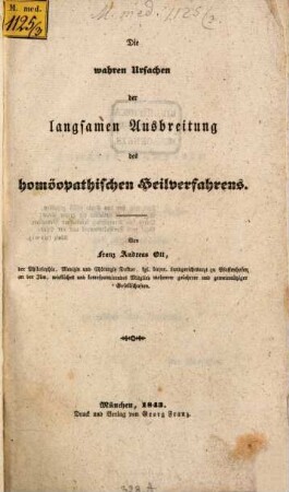 Die wahren Ursachen der langsamen Ausbreitung des homöopathischen Heilverfahrens