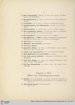 Arbeiten in Holz, Möbel und Einrichtungsgegenstände (Nr. 249-374)