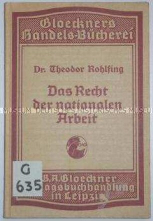 Schrift über das nationalsozialistische Gesetz zur Ordnung der nationalen Arbeit vom 20.1.1934