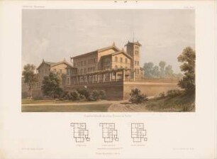 Beamtengebäude der Aktien-Brauerei, Berlin: Grundrisse, Perspektivische Ansicht (aus: Architektonisches Skizzenbuch, H. 50/2, 1861)
