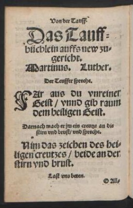 Das Tauffbüchlein auffs new zugericht.