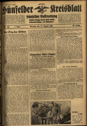 Erste Ausgabe vom Montag, den 17. August 1936.