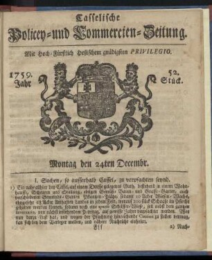 52. Stueck, Montag den 24ten Decembr. 1759
