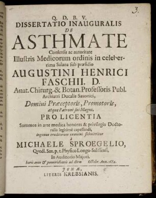 Dissertatio Inauguralis De Asthmate
