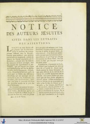 Notice Des Auteurs Jésuites Cités Dans Les Extraits Des Assertions