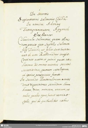 De secretis Sapientissimi Salomonis Clavicula