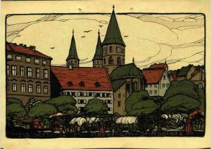 Kaiserslautern: Stiftsplatz. Markt auf dem Stiftsplatz (Druck)