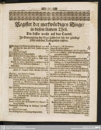 Register der merkwürdigen Dinge, in diesem Andern Theil