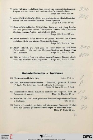 Holzschnitzereien - Sculpturen (Nr. 499-504)