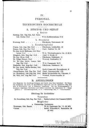 IV. Personal der Technischen Hochschule